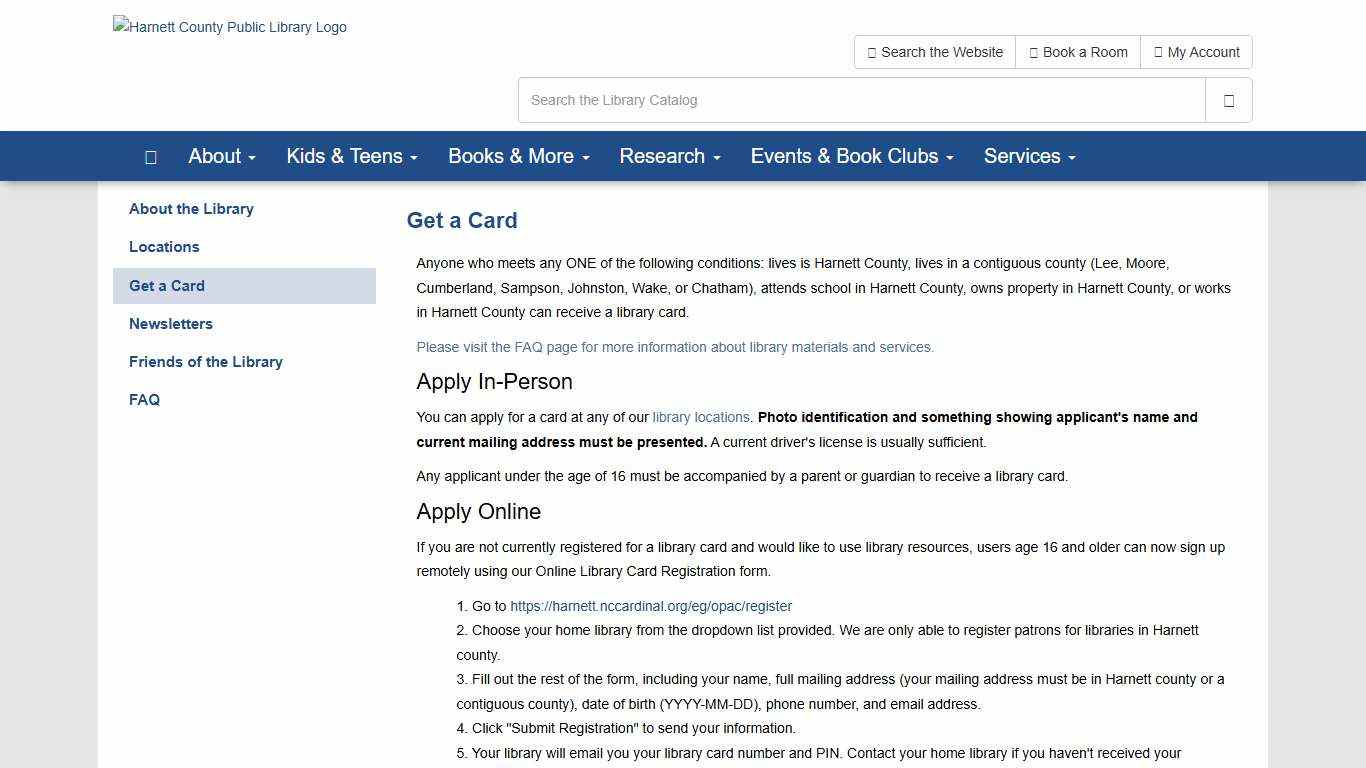 Get a Card - About - Harnett County Public Library at Harnett County Public Library